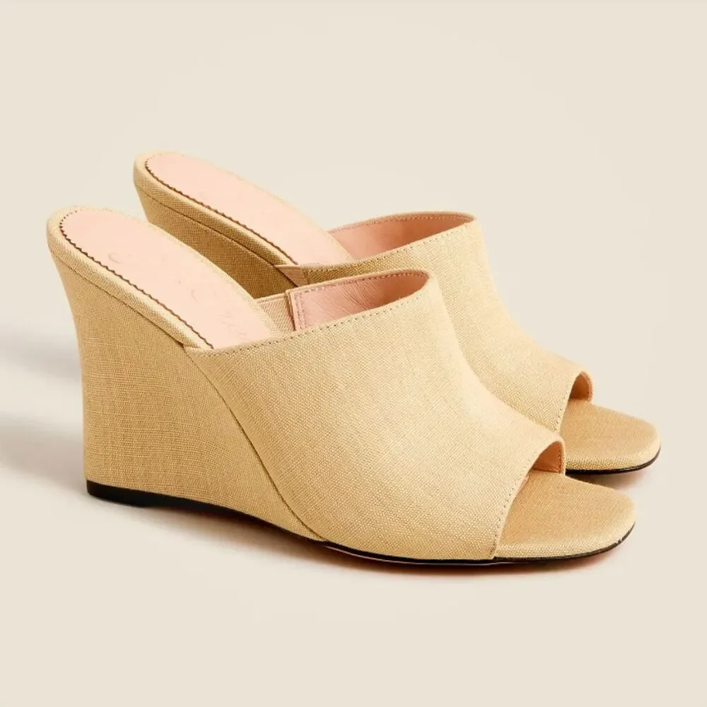 J.Crew Bianca Tan Cream Woven High Wedge Sandals US 10.5